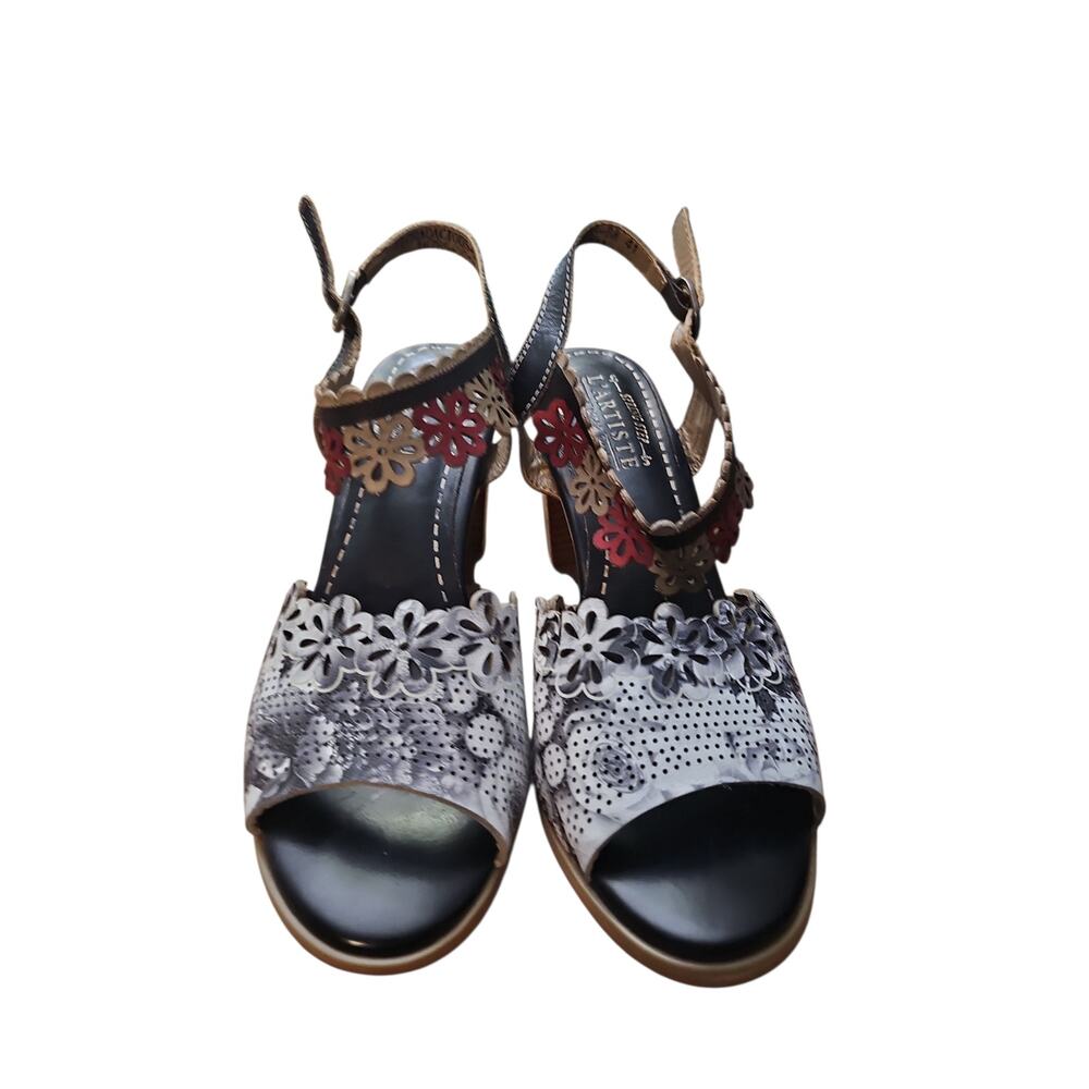 L'Artiste 41 Spring Steps Floradaciois black leather ankle strap sandals 9.5 10 - Picture 6 of 8